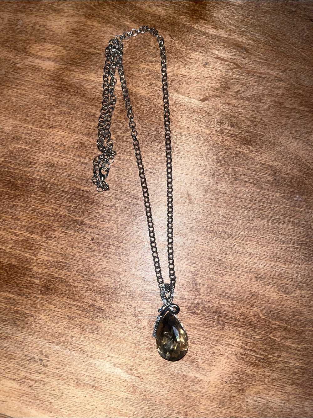 Teardrop Citrine-Color Pendant Necklace in Silver Tone